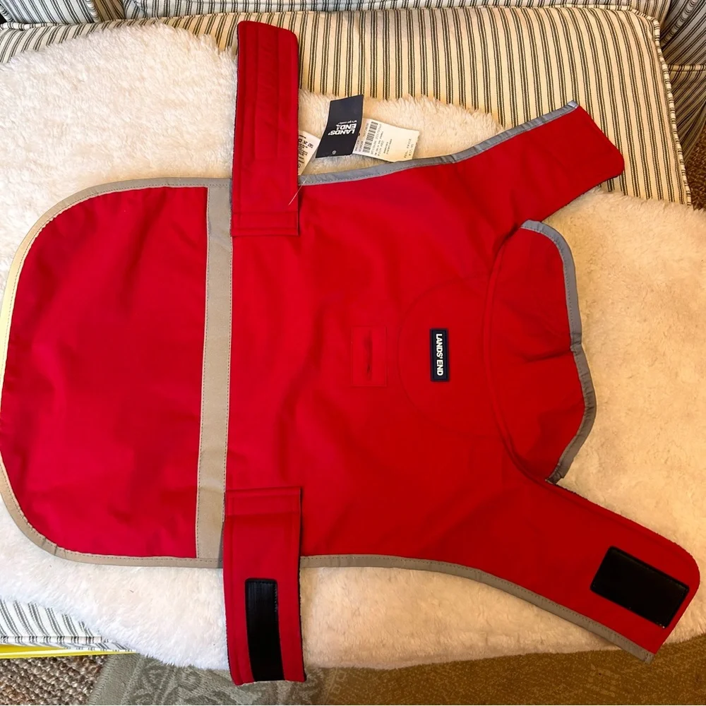 Land’s End Solid Squall Dog Jacket in Bright Cherry, Sz S - Picture 4 of 6